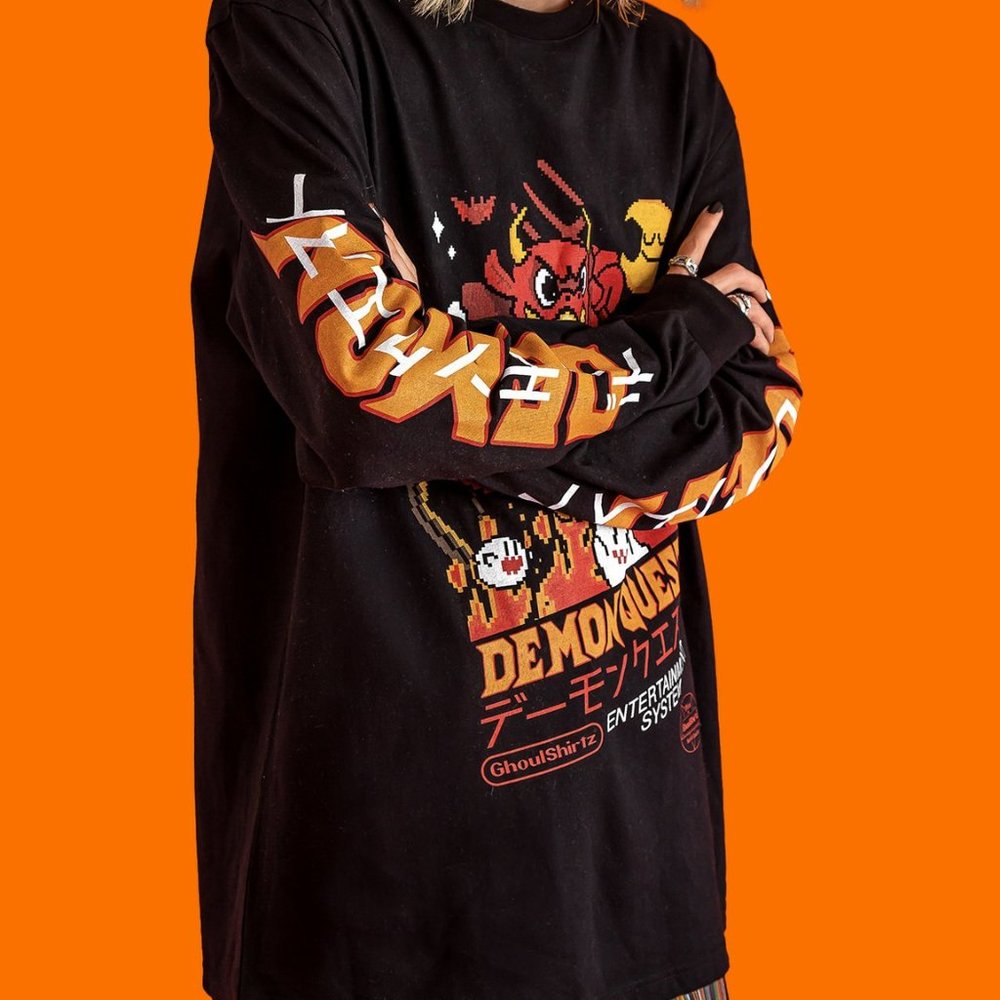 Black 100% cotton longsleeve with multi color digital print, unisex fit, NWT! - Picture 4 of 6